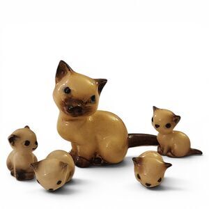 Hagen-Renaker Miniature Siamese Cat Family Set Mama 438 & Kittens Vintage